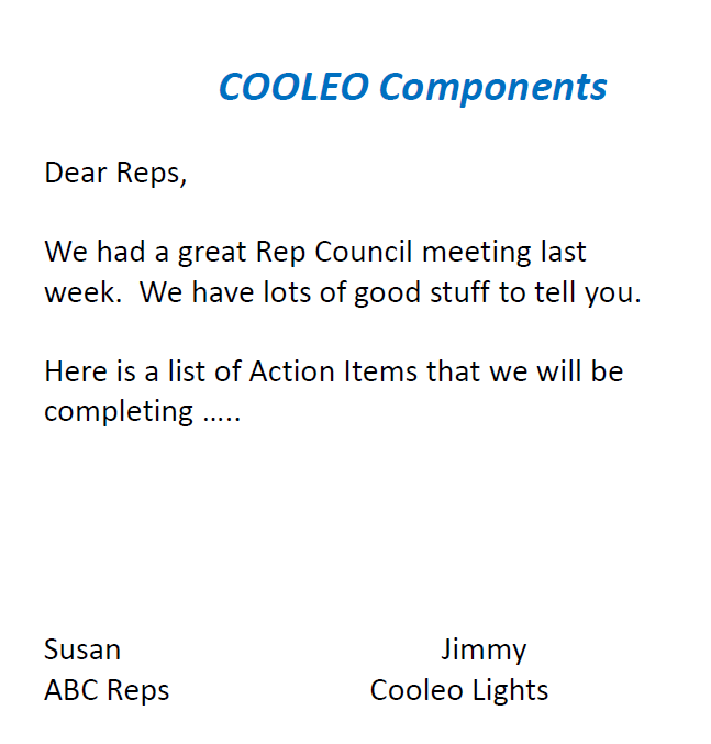 RepCouncil sample of action email